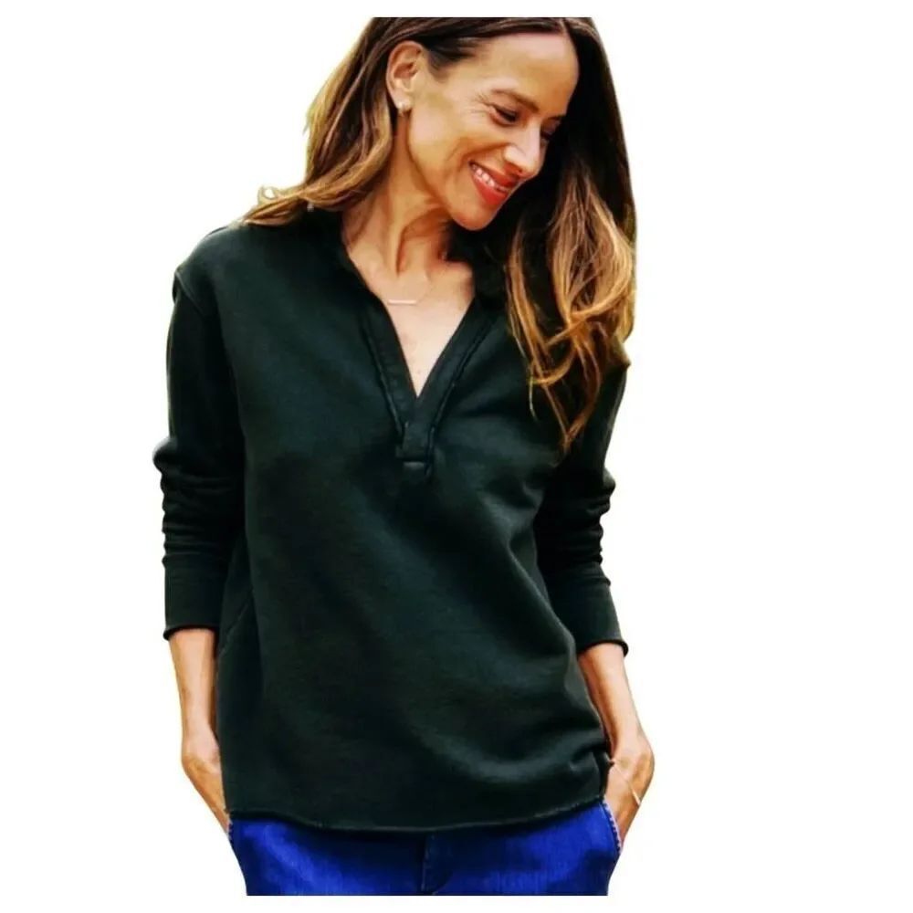 FRANK & EILEEN Patrick Henley Popover Triple Fleece In dark green Sz XS